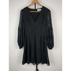 ASTR The‎ Label Black Sheer Embroidered Long Sleeve V-Neck Goth Dress Size XS